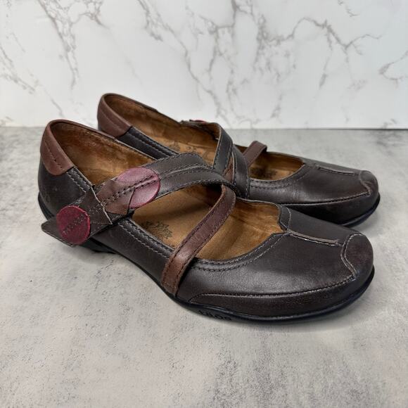 Taos Jigsaw Mary Jane Flat Shoes WMNS 7 1/2 Brown JIG-12749 Leather Office Work - Picture 1 of 6